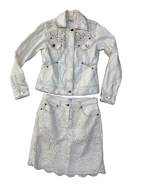 Cache Vintage Ivory  crochet Jacket and Skirt Set Size 2 Floral Bohemian 90s